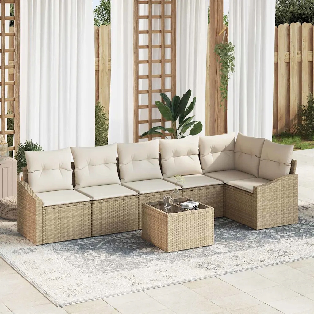 Sada zahradních pohovek 7 pcs Béžová Poly ratan Béžová 3346751