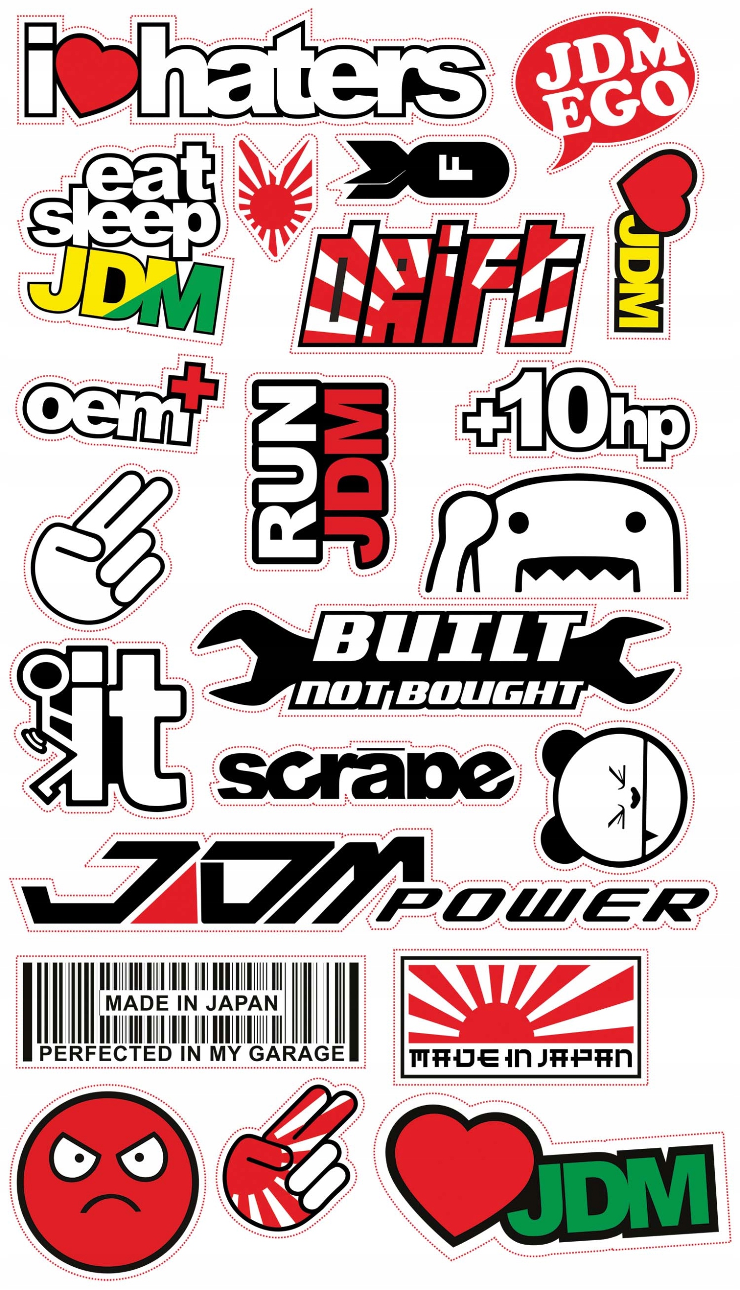 ZESTAW 22 NAKLEJEK NA SAMOCHÓD JDM ARKUSZ 25X44cm