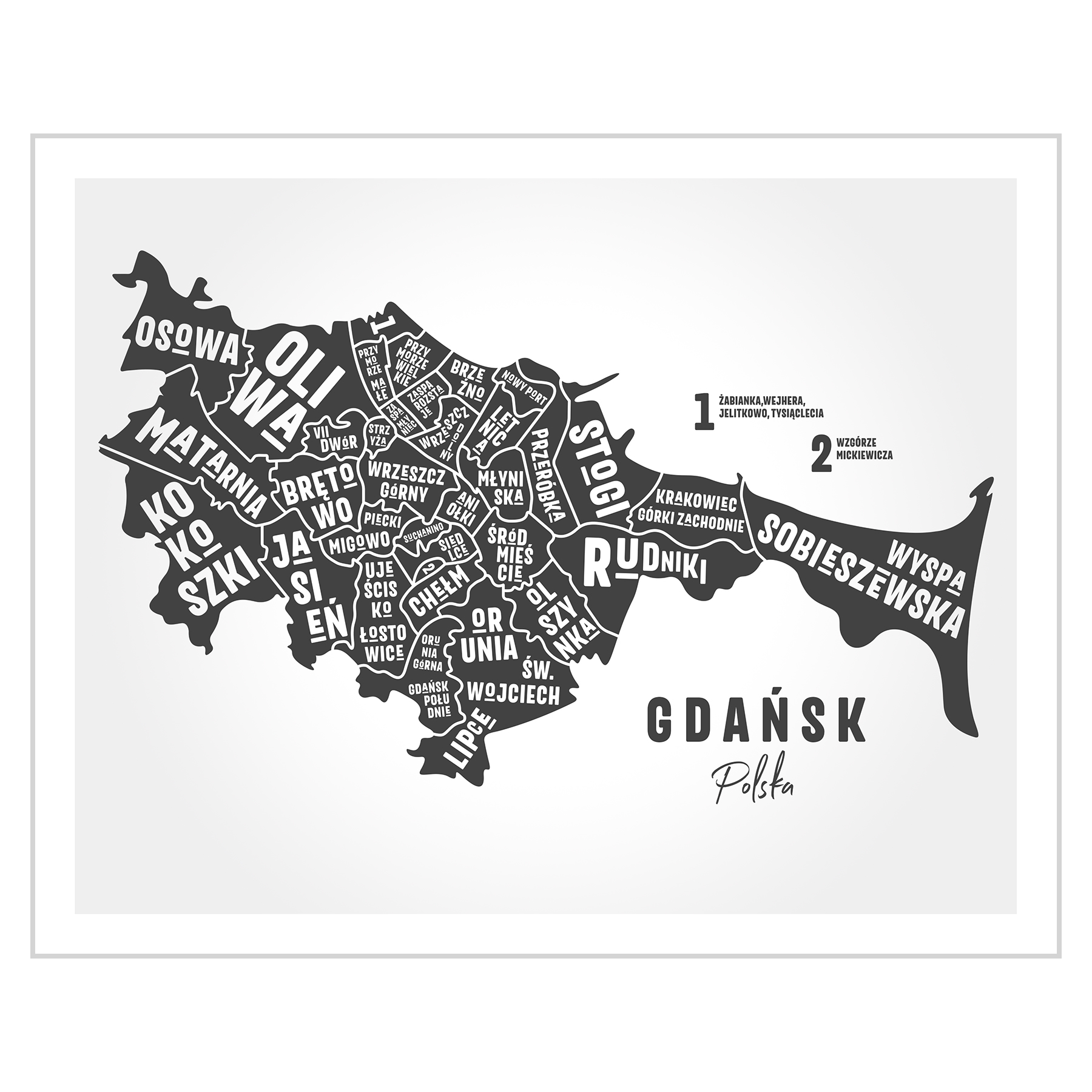 

Plakat 30x24 Mapa Gdańsk Dzielnice miasta