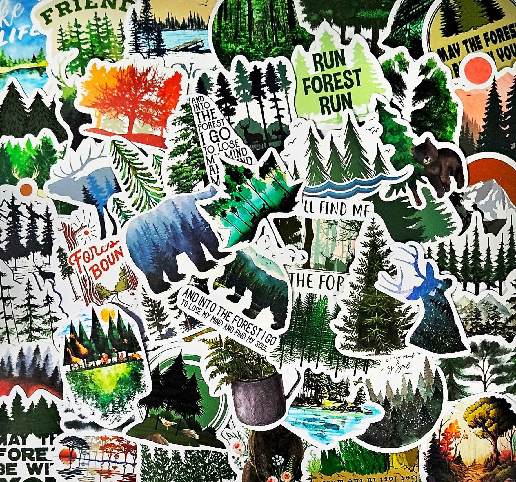 NAKLEJKI WINYLOWE WLEPKI NA LAPTOPA TELEFON BIDON MIX LAS NATURA 50 szt