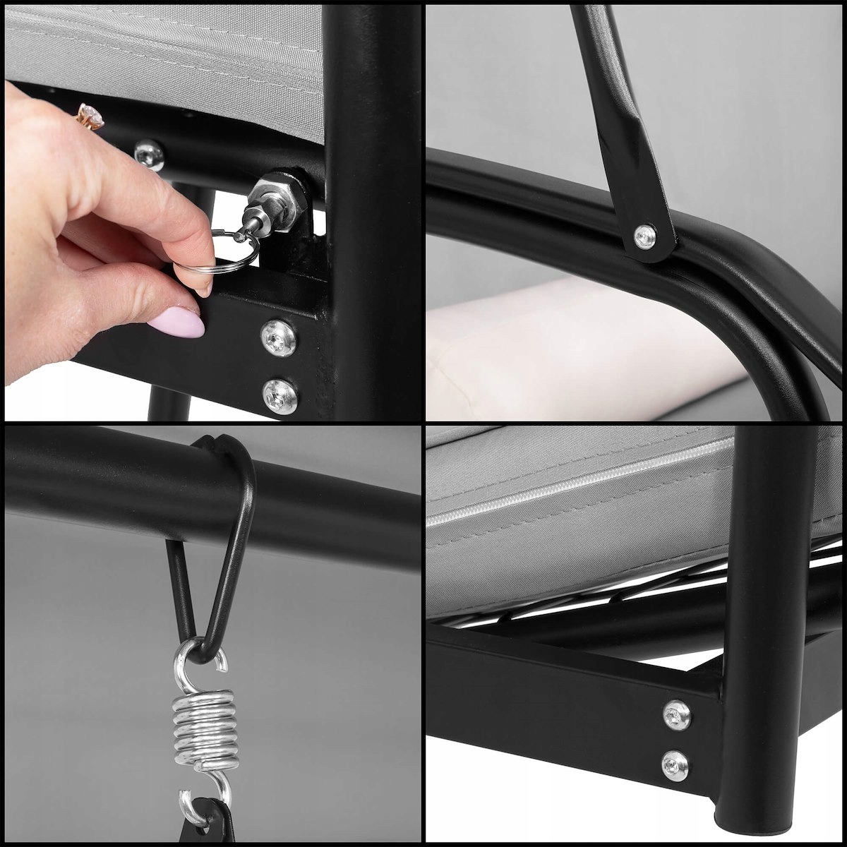 HUŚTAWKA OGRODOWA BUJANA ŁAWKA 3 OSOBOWA ROZKŁADANA 2w1 + DASZEK MATERAC Kolor odcienie szarości