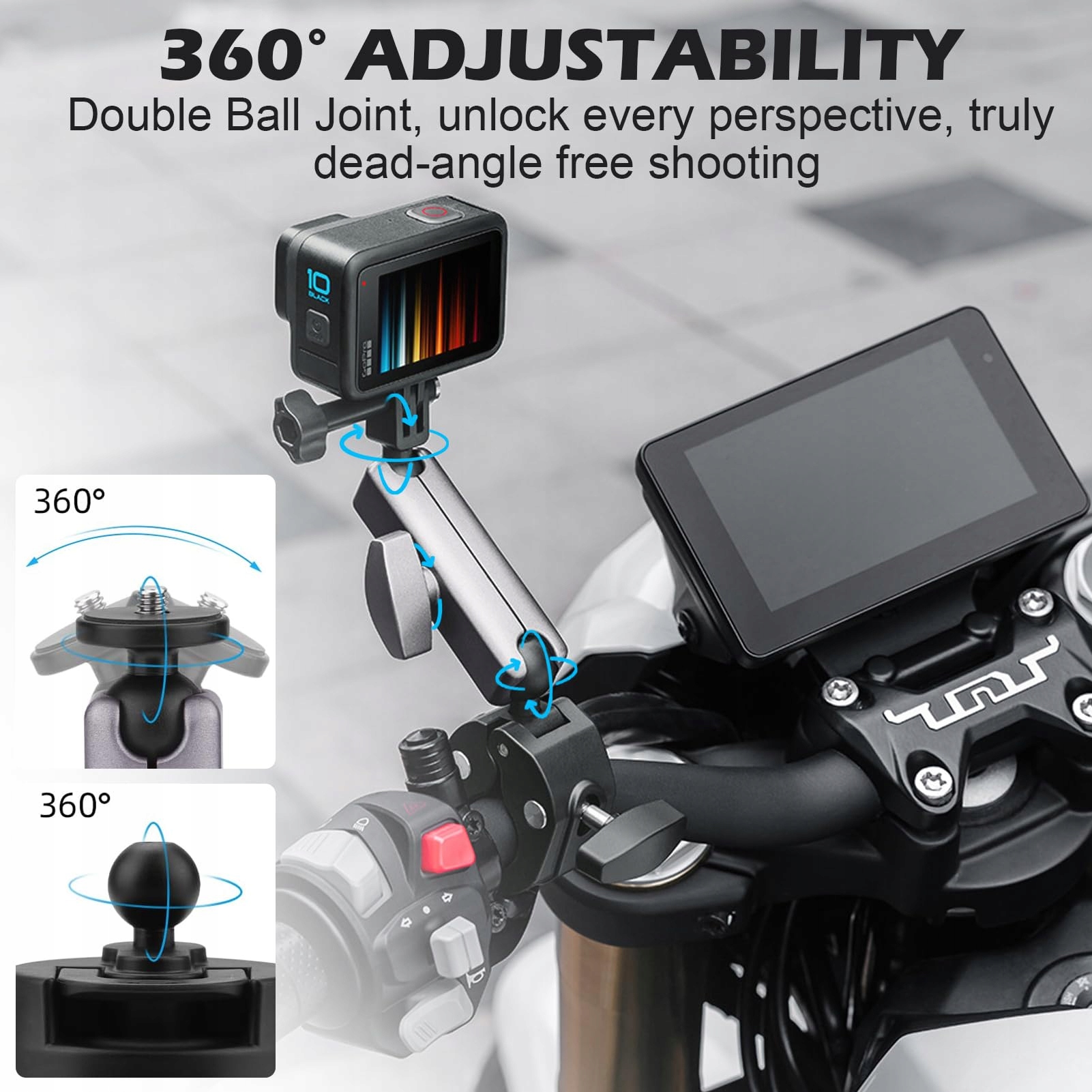 SCIFIVISI Aluminiowy Uchwyt Rowerowy Motocyklowy Do Kamer GoPro Insta 360 — miniatura 4