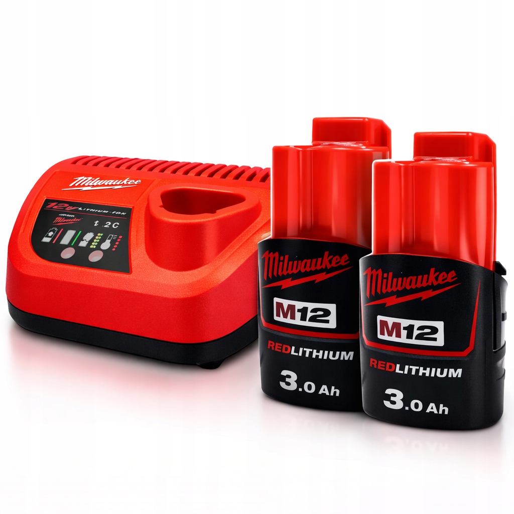 Zestaw zasilający Milwaukee 2szt akumulatora 3ah M12 B3 oraz ładowarka C12C