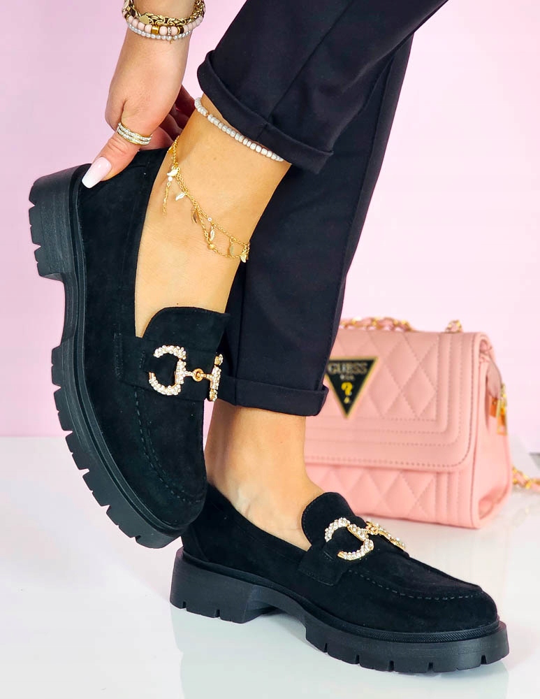 Czarne Eleganckie Zamszowe Mokasyny Brillant 41 Wzór dominujący bez wzoru