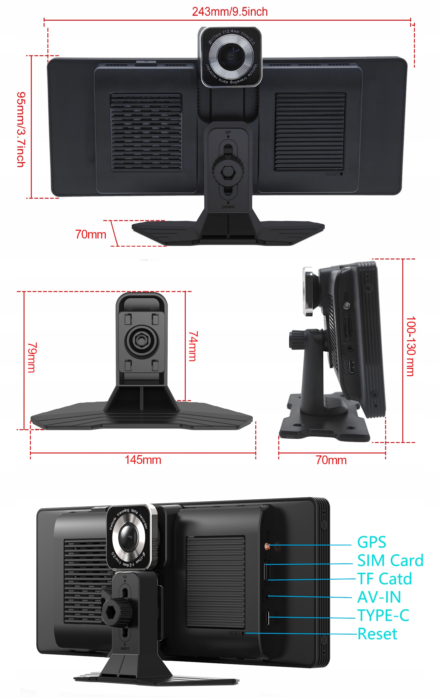 Tablet Monitor samochodowy Android Stacja Rejestrator Kamera Nawigacja GPS Komunikacja Bluetooth GPS Wi-Fi