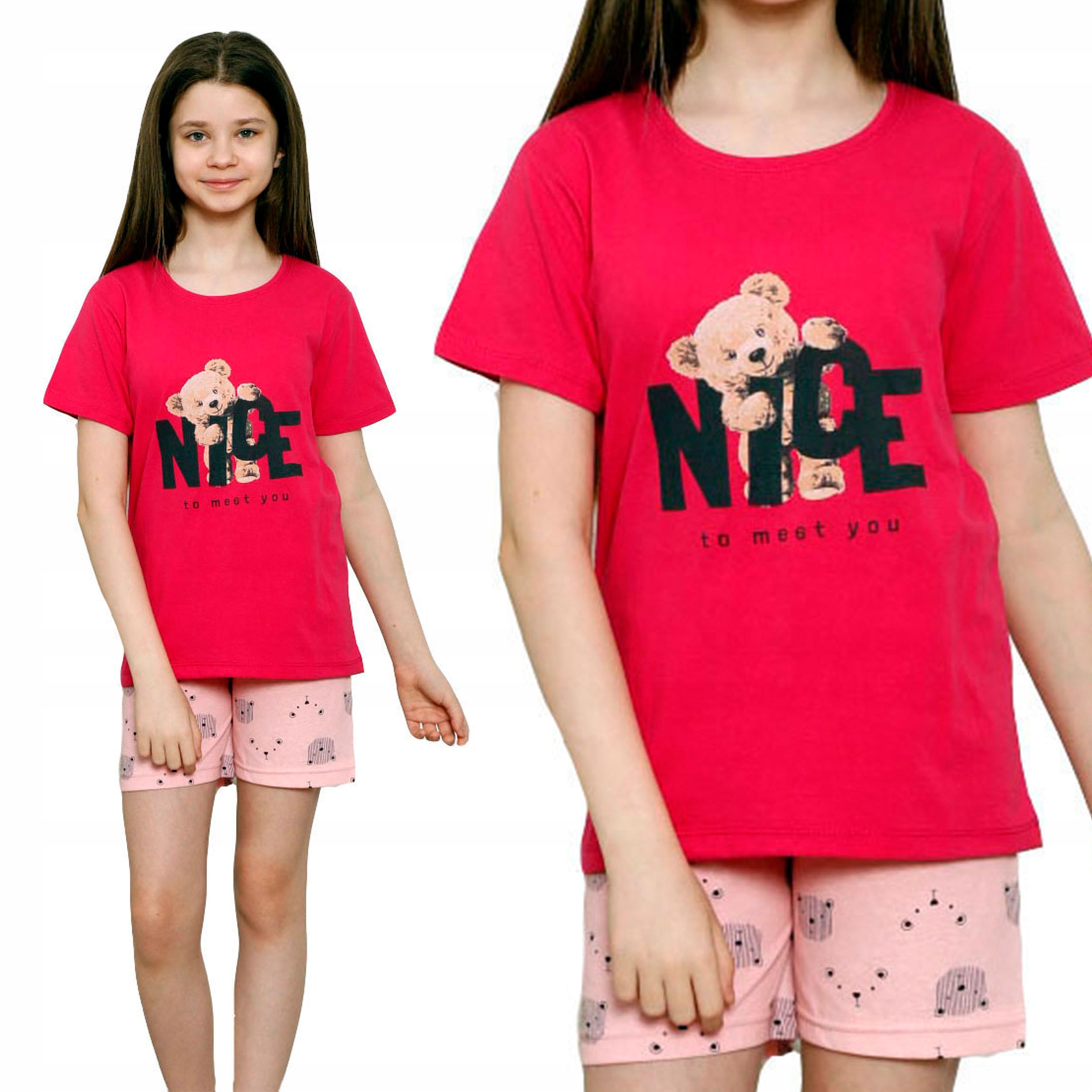 

Piżama dziewczęca dziecięca Krótka Miś Ładna 140