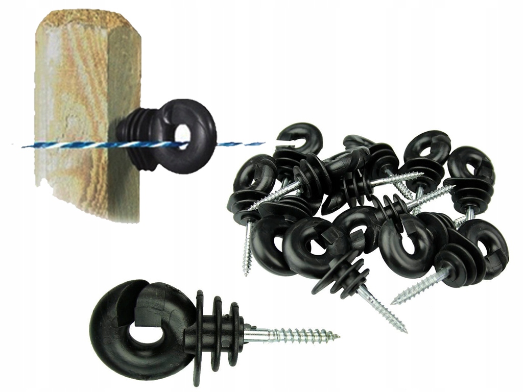 IZOLATOR IZOLATORY DO DRUTU pastucha z wkrętem do drewna pastuch 25 szt Kolor czarny