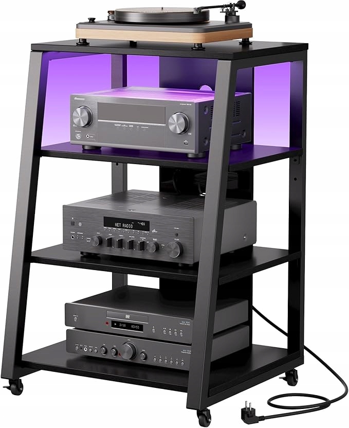 4 Úrovne Hifi Regálu S Led Diódami A Kolieskami Pre Audio Zariadenia A Domáce Kino