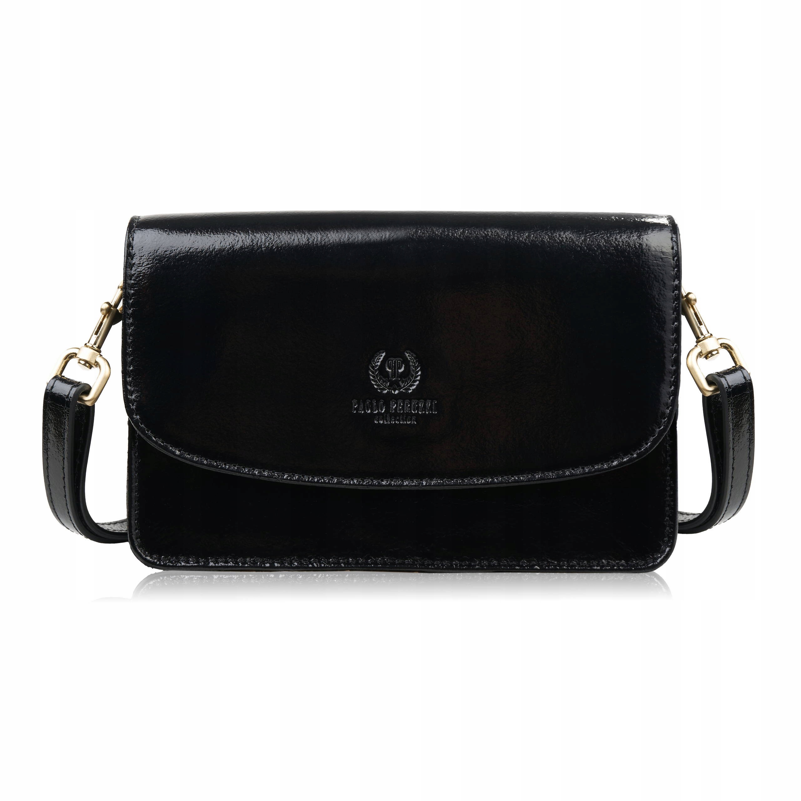 Dámská malá kožená kabelka lakovaná černou psaníčko Paolo Peruzzi