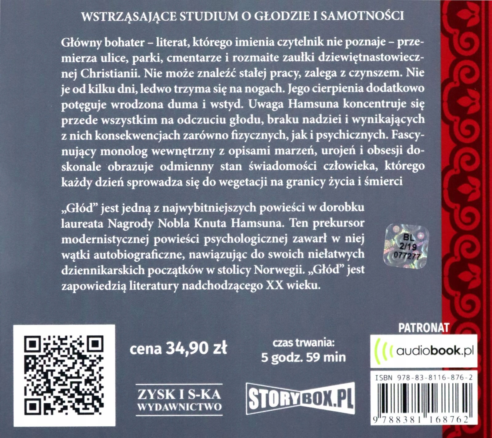 GŁÓD - KNUT HAMSUN [AUDIOBOOK] Stan opakowania oryginalne