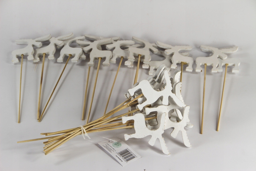 DREWNIANY RENIFER ROGI BIAŁY NA PIKU ŚWIĘTA 7 CM Motyw renifer