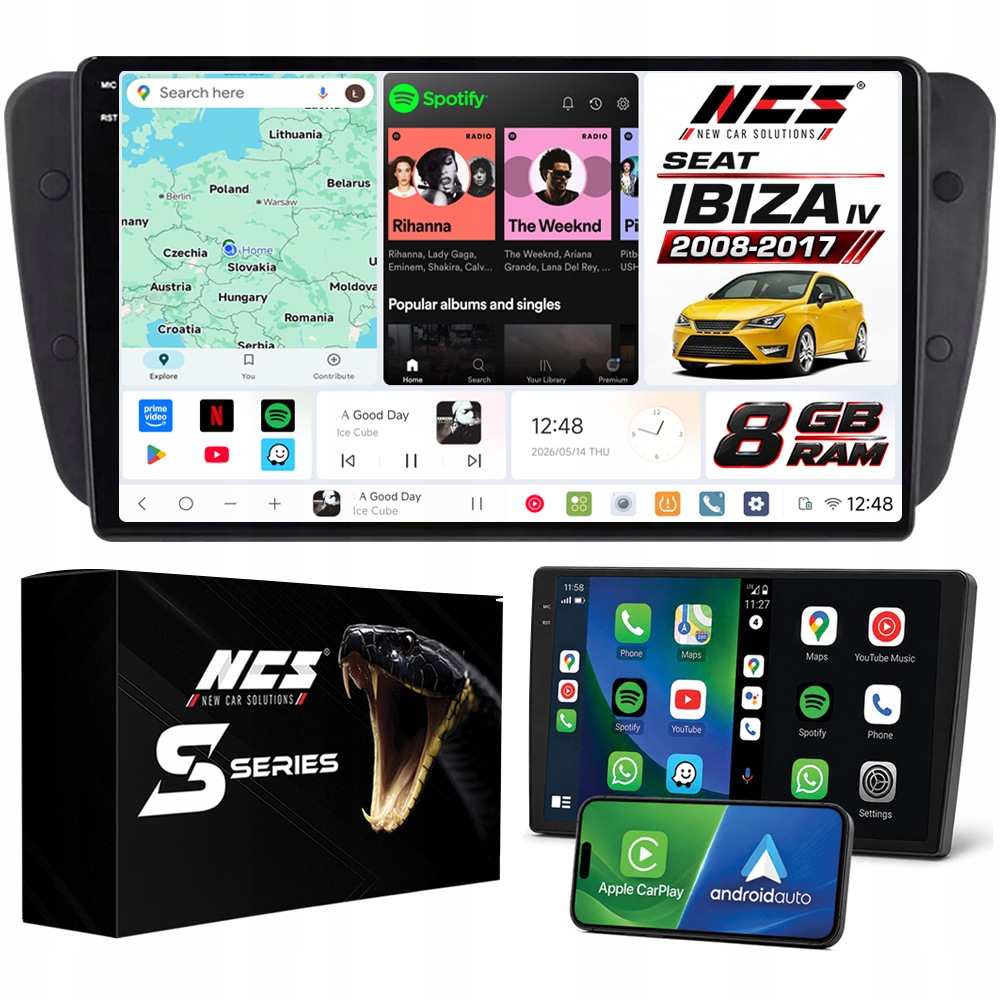 Rádio Navigace Ncs DS9 Seat Ibiza 6J IV 4 2008-2017 Android 8GB Lte 9″