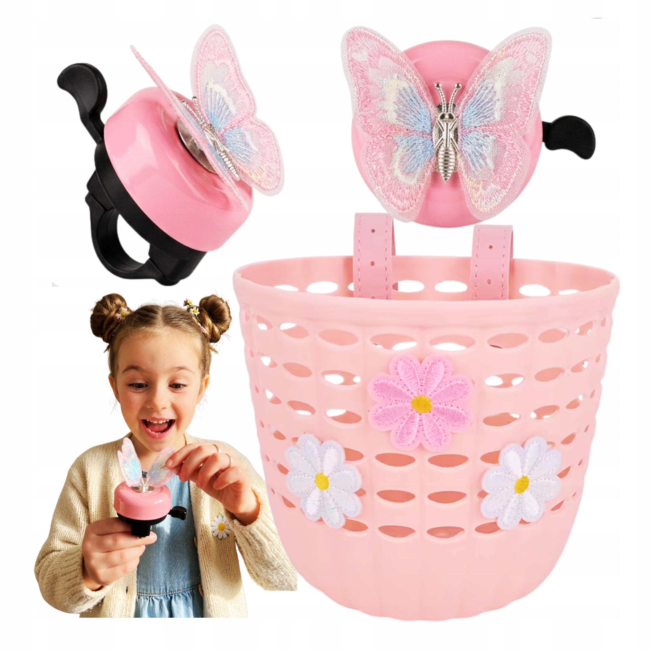 Koszyk na Rower Kosz Rowerowy Dzwonek na Kierownicę Zestaw Dla Dzieci Ring