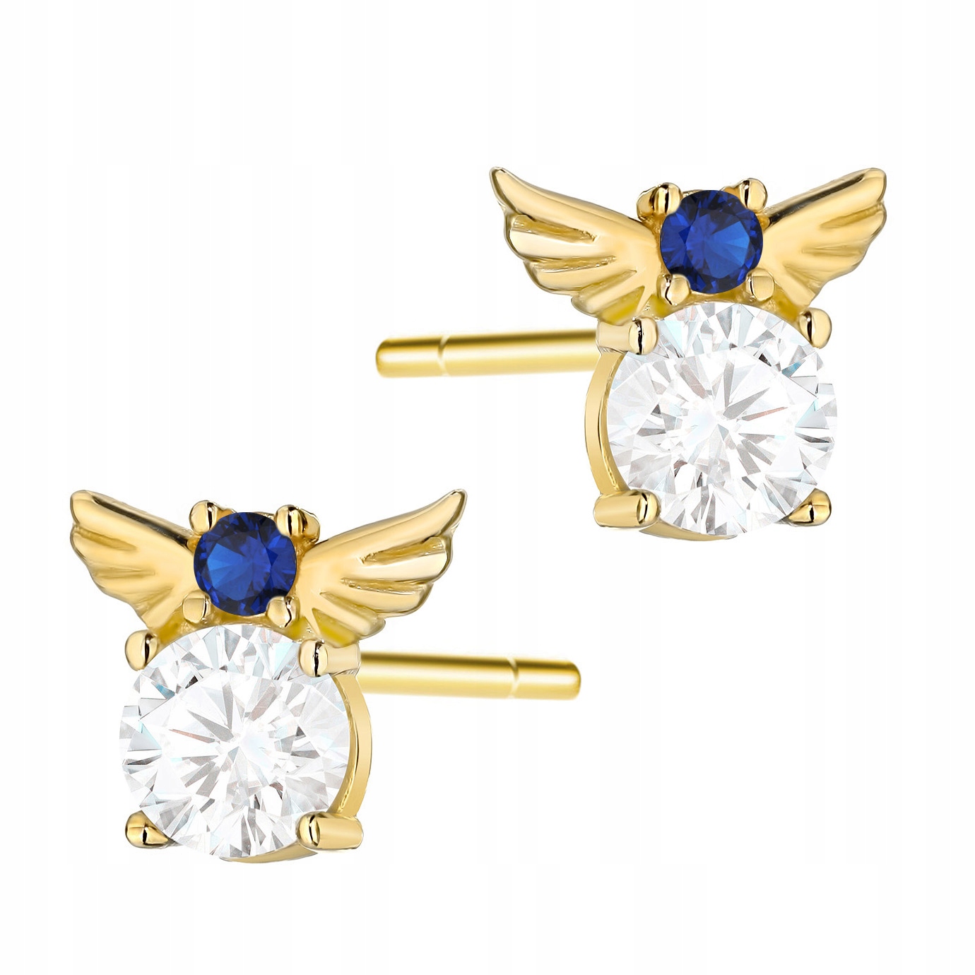 Krásné Zlaté Náušnice pr. 585 Šroubky Granátová Zirkon Křídla Anděl 14k