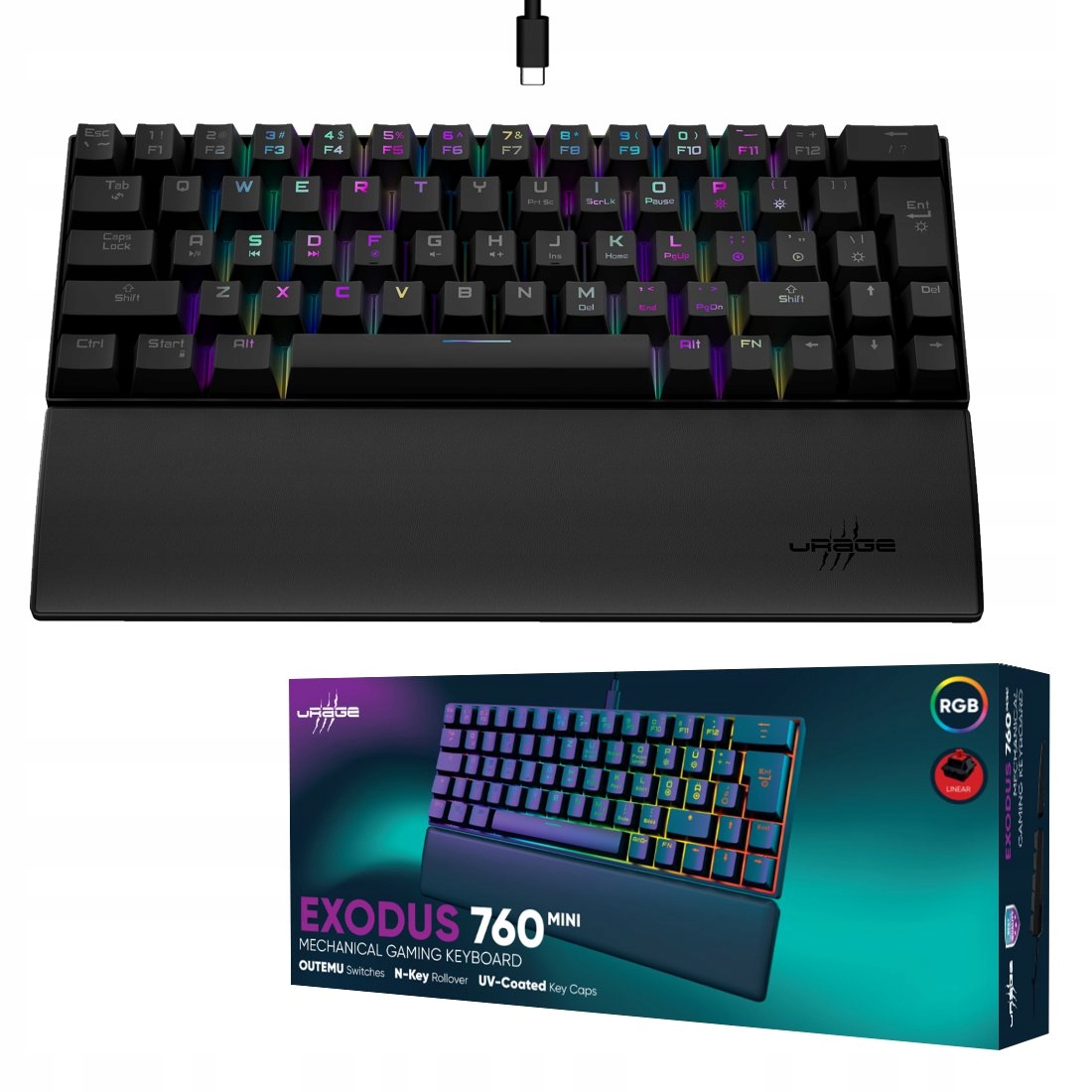 KLAWIATURA GAMINGOWA URAGE EXODUS 760 MINI RGB CZARNA MECHANICZNA +PODUSZKA