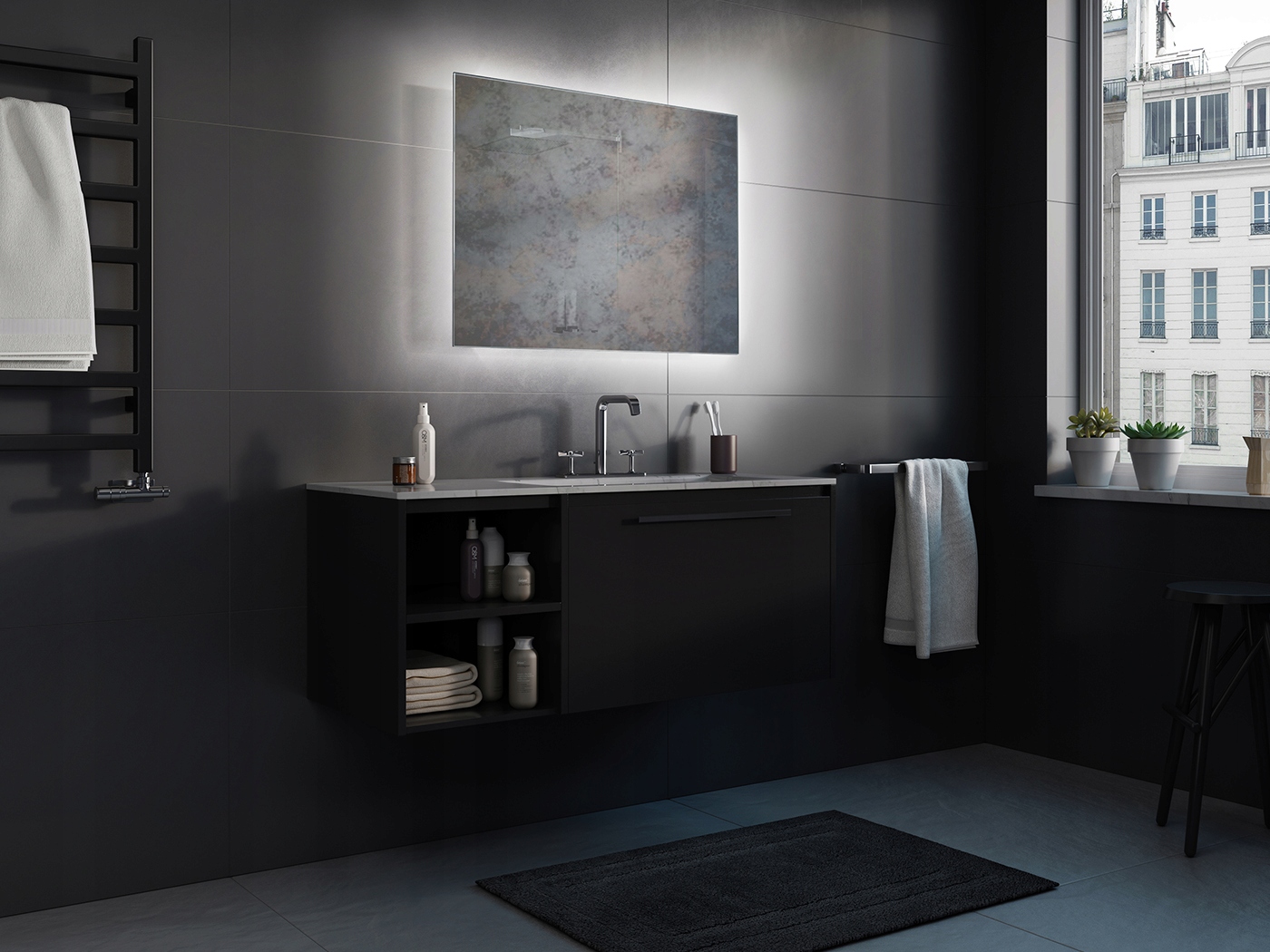 LUSTRO ŁAZIENKOWE OŚWIETLENIE SHINE LED RUKE 80X60 Wysokość 600 mm