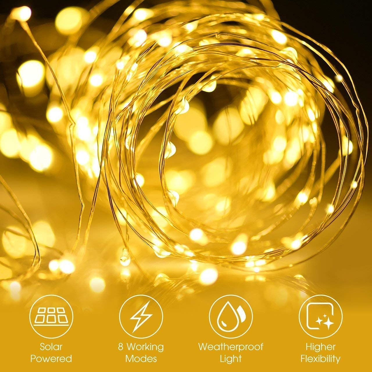 BOLWEO Zestaw 2 Sztuki Solarne Lampki 5M 50 LED Wodoodporne Na Zewnątrz — miniatura 5