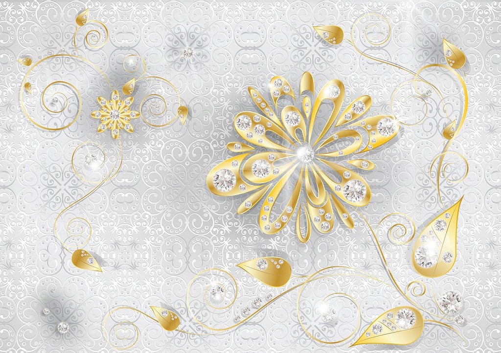 Fototapeta Zlaté květiny Ornament Diamanty Elegance vinylová 254x184 lepidlo