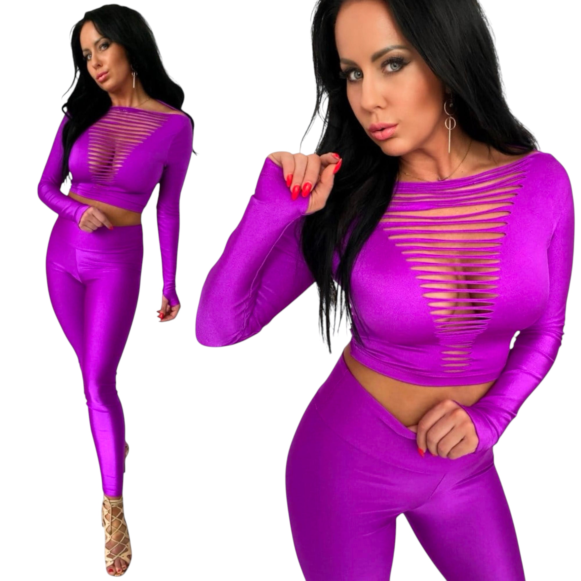 Dámský komplet Legíny tričko sexy večerní letní top sexy S 36