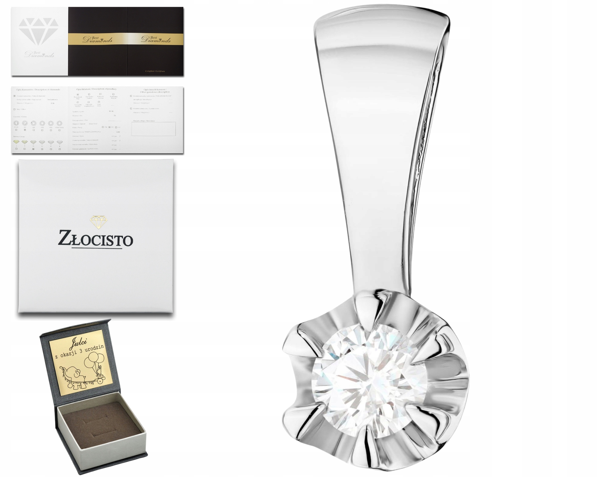 Bílé Zlato Přívěsek S Laboratorními Diamanty Drť 585 14K Dárek