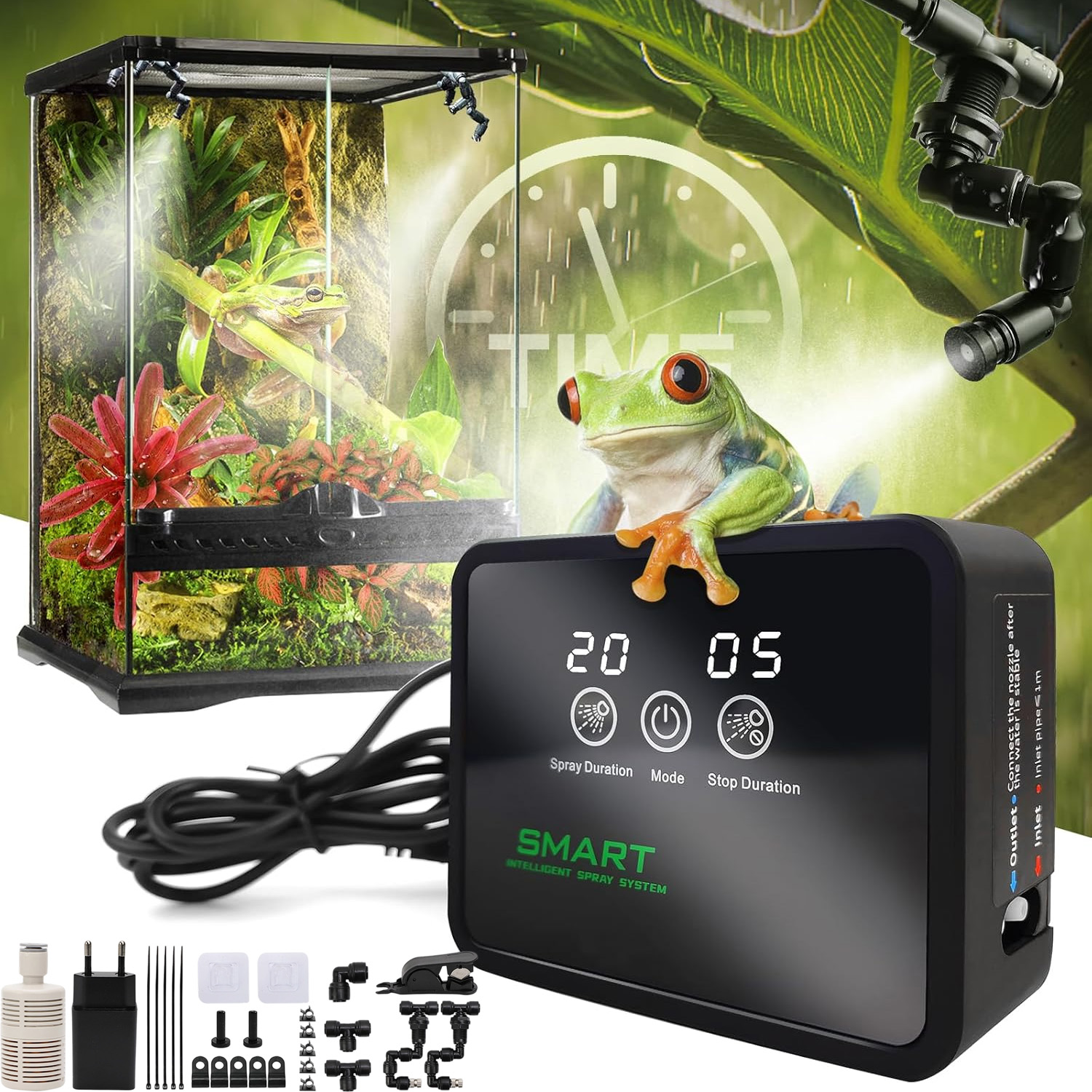 Levně Mlhovač Do Terária 2 Trysky 360° Snadná Montáž 2 Režimy S Časovačem