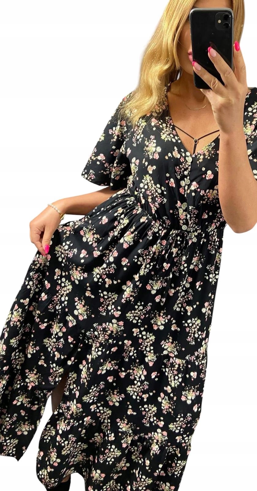 V0036 Šaty Maxi W Serek Vzory Černá vel. 46 (3XL)