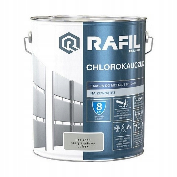 Rafil Chlorokauczuk 10L Szary Agatowy RAL7038 szara farba metalu betonu