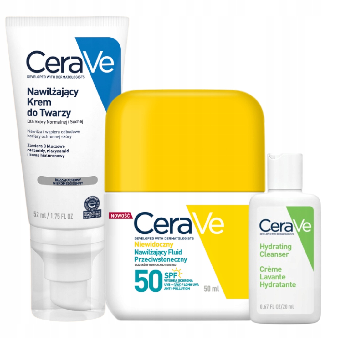 Zestaw CeraVe Krem nawilżający Fluid przeciwsłoneczny skóra sucha SPF50+