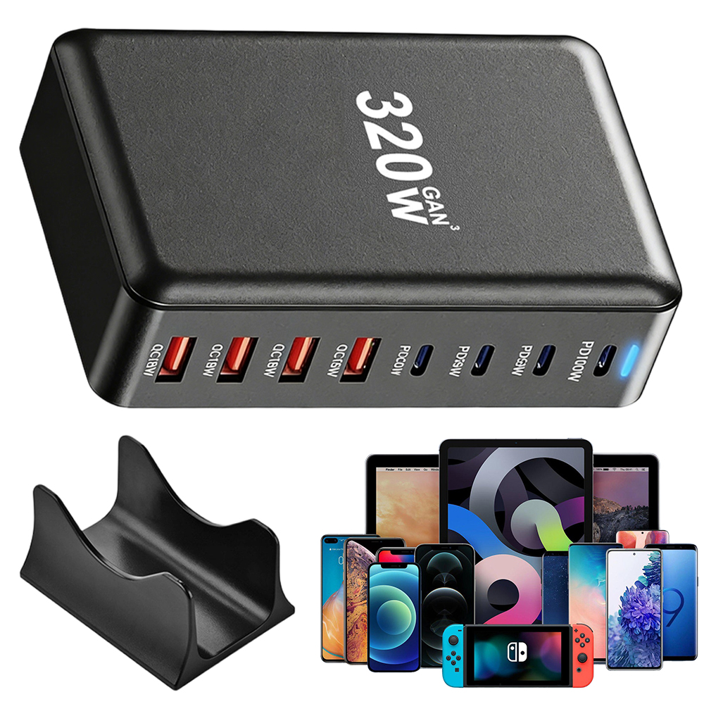 Mocna Ładowarka 8 Portów 320W GaN Do Laptopa 100W I Telefonu 45W