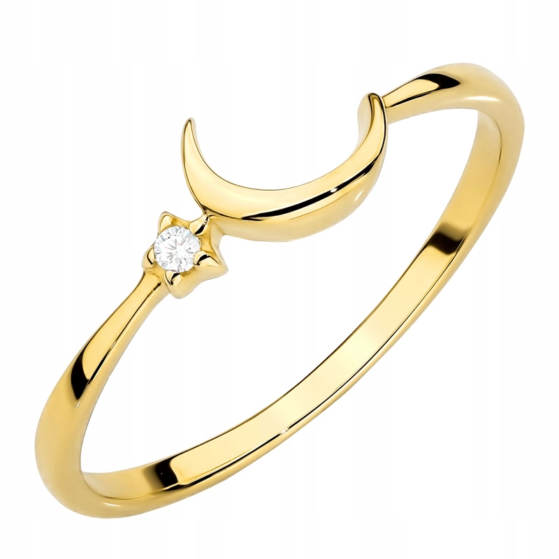 Delikatny Złoty Pierścionek pr. 585 Półksiężyc Cyrkonia 14k r.13