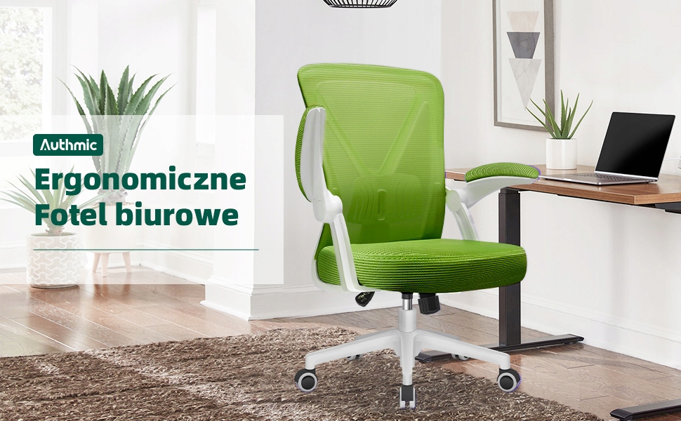 Fotel Biurowy, Ergonomiczny Krzesło Obrotowe, Składany Podłokietnik Wysokość mebla 99 cm
