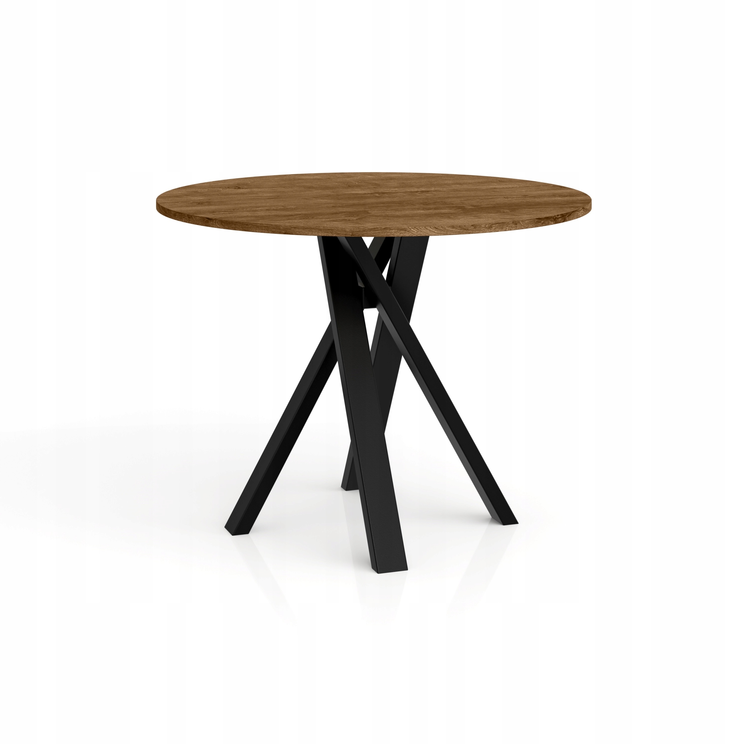 Moderní stůl Loft, kulatý stůl Dub Lefkas 110 cm, kovový, černý stůl