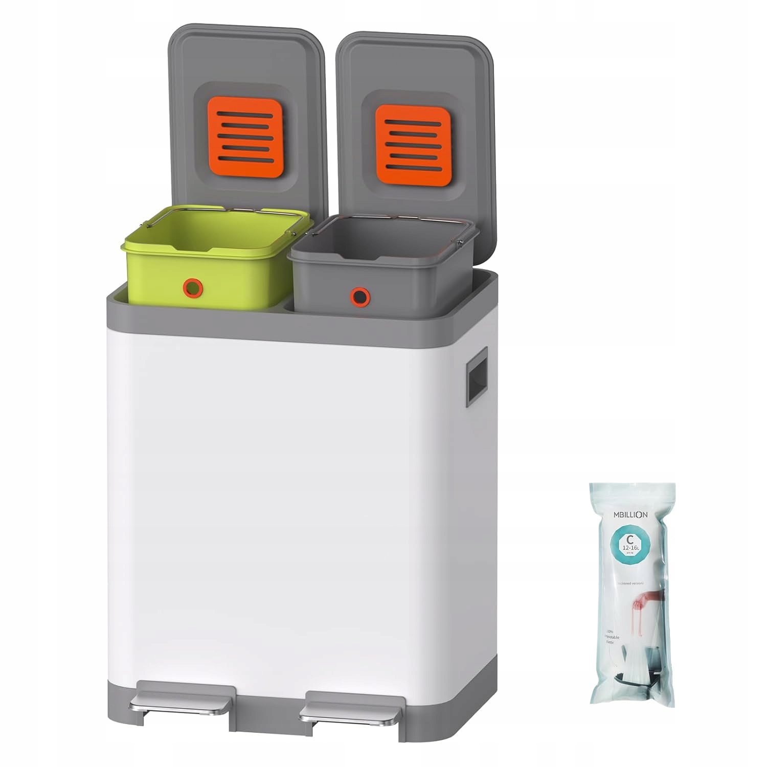 Levně Odpadkový Koš Kuchyňský 2-KOMOROVÝ 40 L 2X20 Mbillion Nožní Sáčky