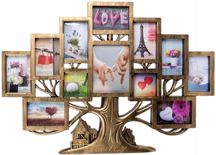 Rámeček galerie na 12 fotografiích rodokmen staré zlato velké pevné