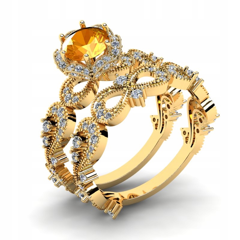 

Pierścionek Złoty Infinity Z Pomarańczową Cyrkonią