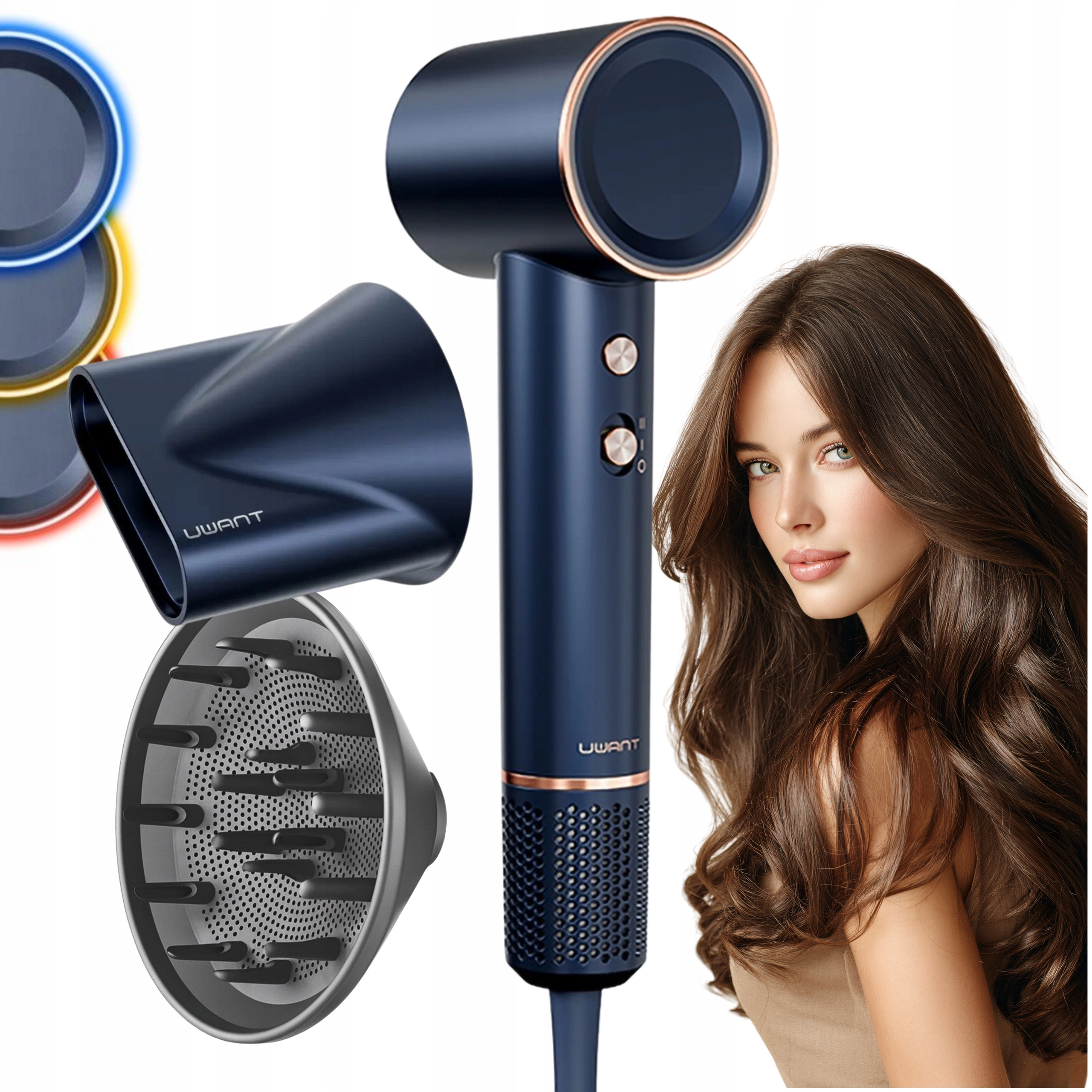 Fén na vlasy s ionizací, difuzérem a Tryska Studený Vzduch 1500W