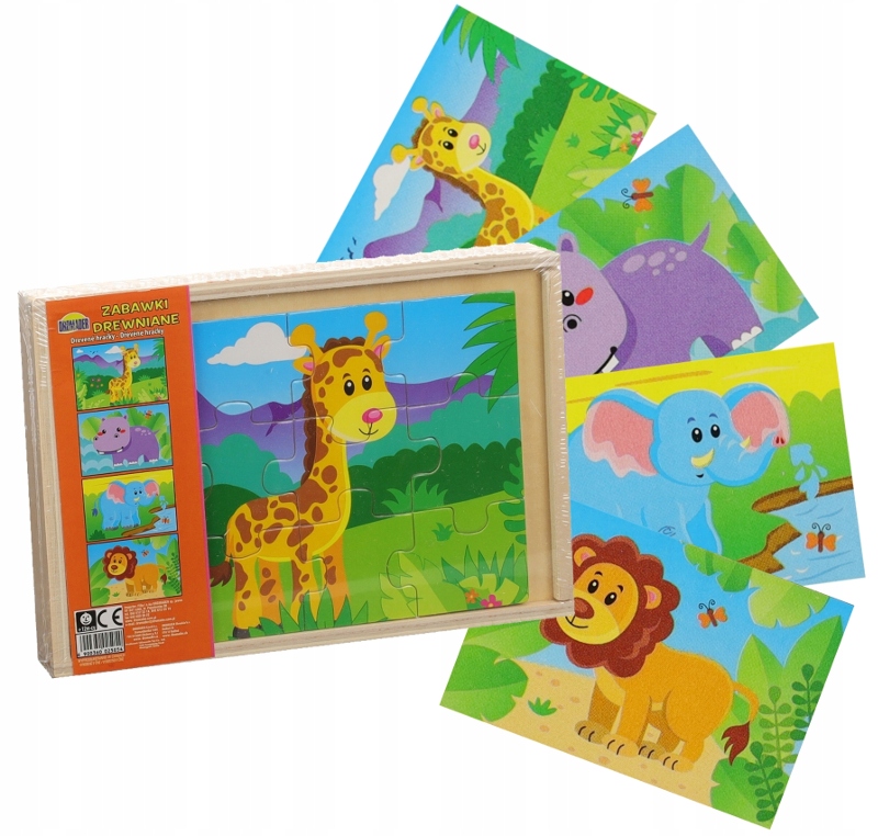 

Drewniana Układanka Zoo Puzzle Zwierzątka 4 Obrazy