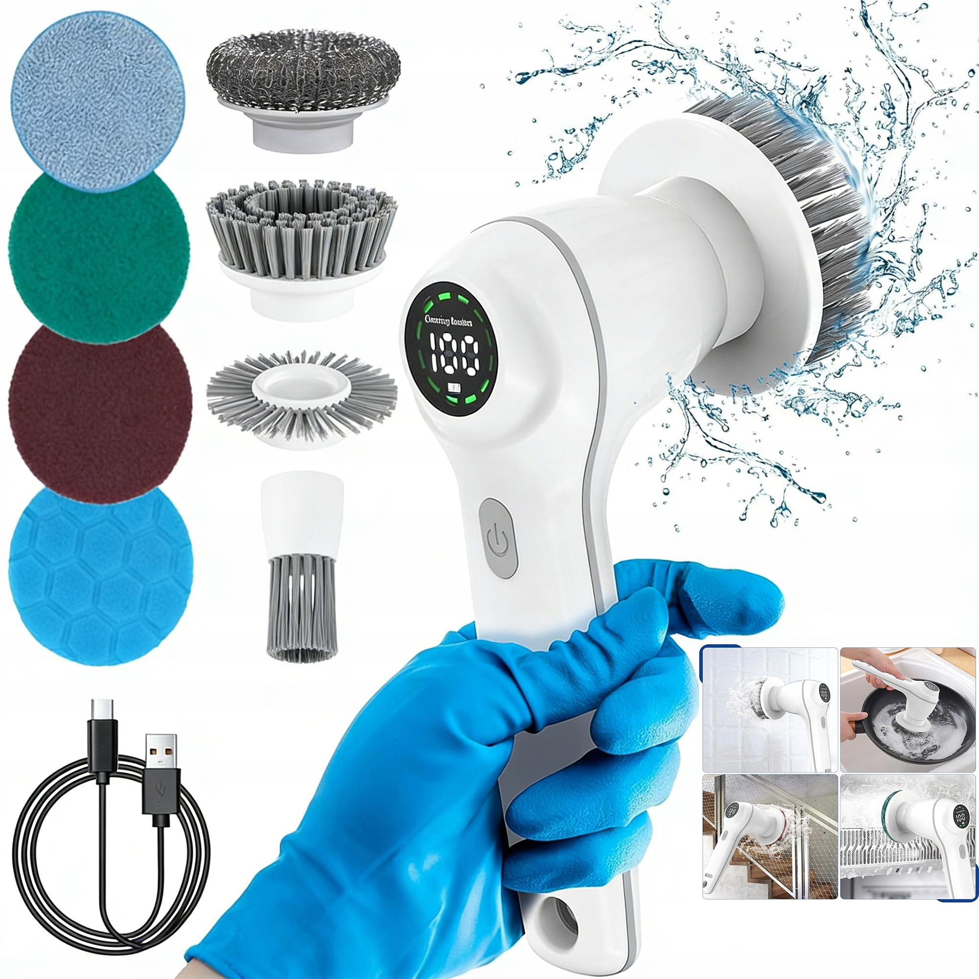 Levně Elektrický Kuchyňský Kartáč 8V1 IPX7 15W