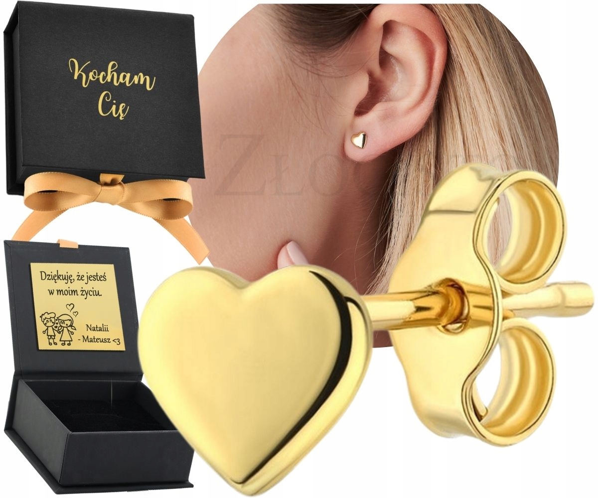 Zlatá Náušnice 1 Kus Srdce Srdíčko Tyčinka 585 Gravírování Zlato Jako Dárek