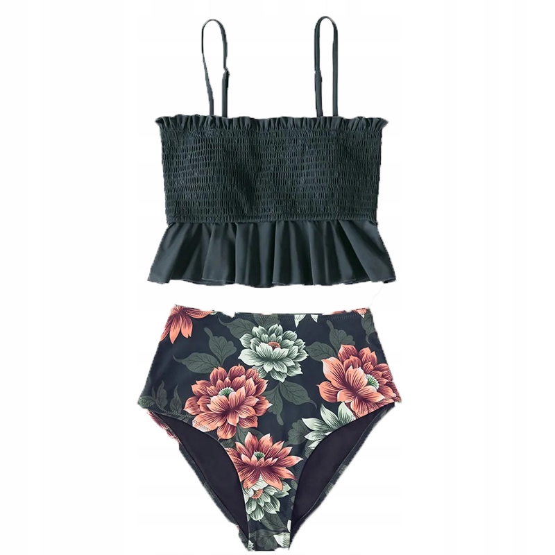 STRÓJ KĄPIELOWY DWUCZĘŚCIOWY BIKINI WYSOKI STAN MODELUJĄCY DAMSKI SZARY M Rozmiar M