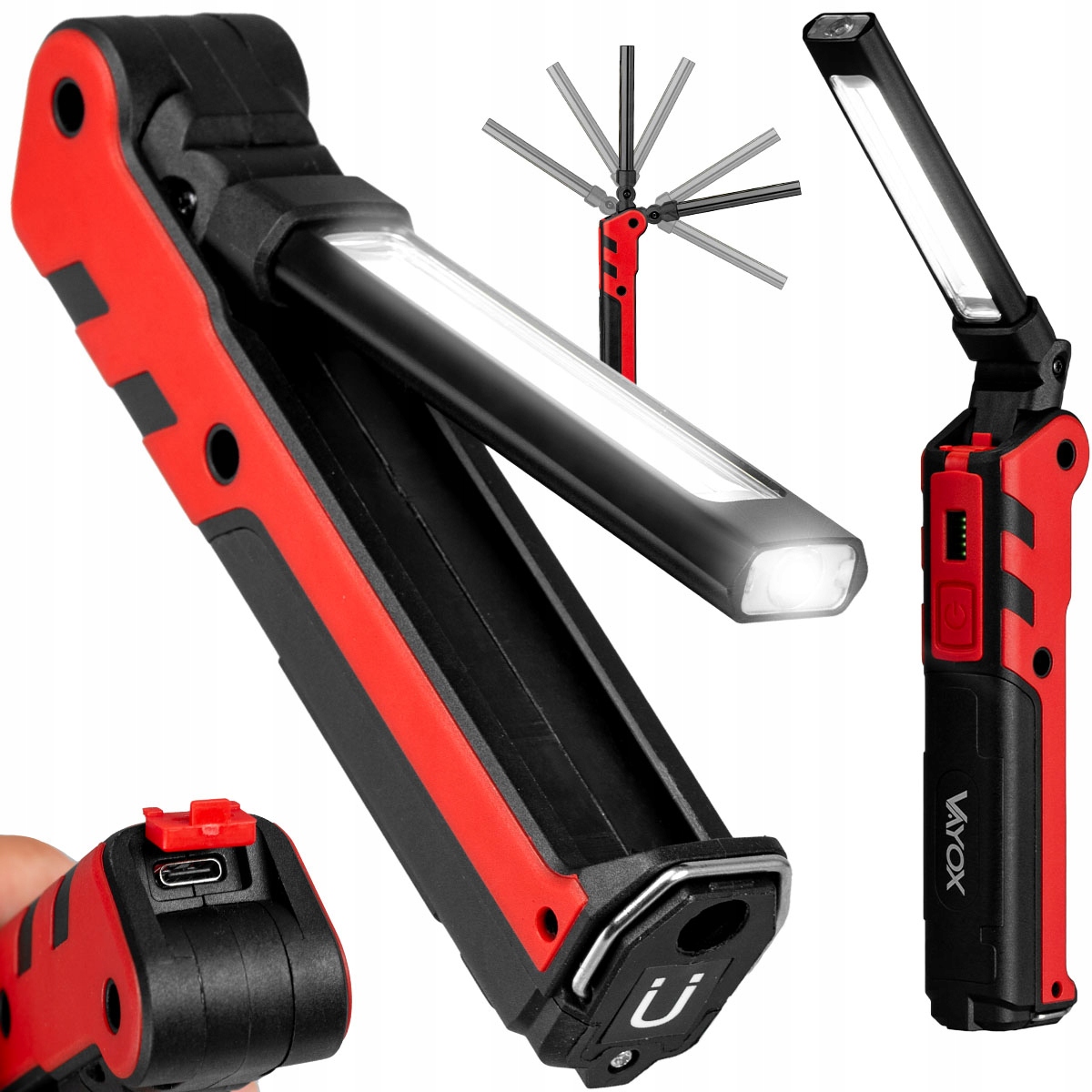 Lampa Warsztatowa Led Cob Latarka Z Magnesem Lampka Akumulatorowa Hak Usb