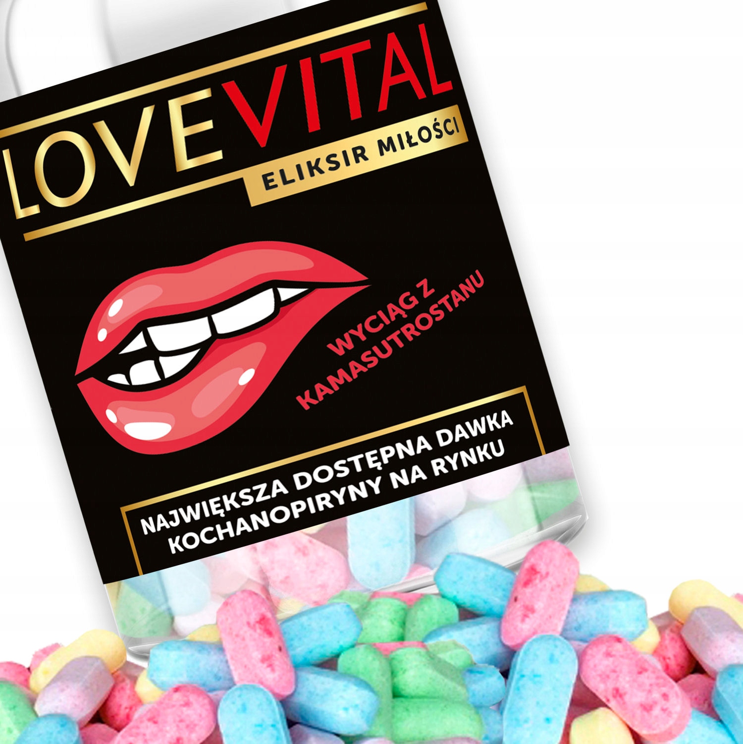 LOVEVITAL Prezent Urodziny WALENTYNKI Butelka na ŚMIESZNE TABLETKI Informacje dodatkowe z nadrukiem