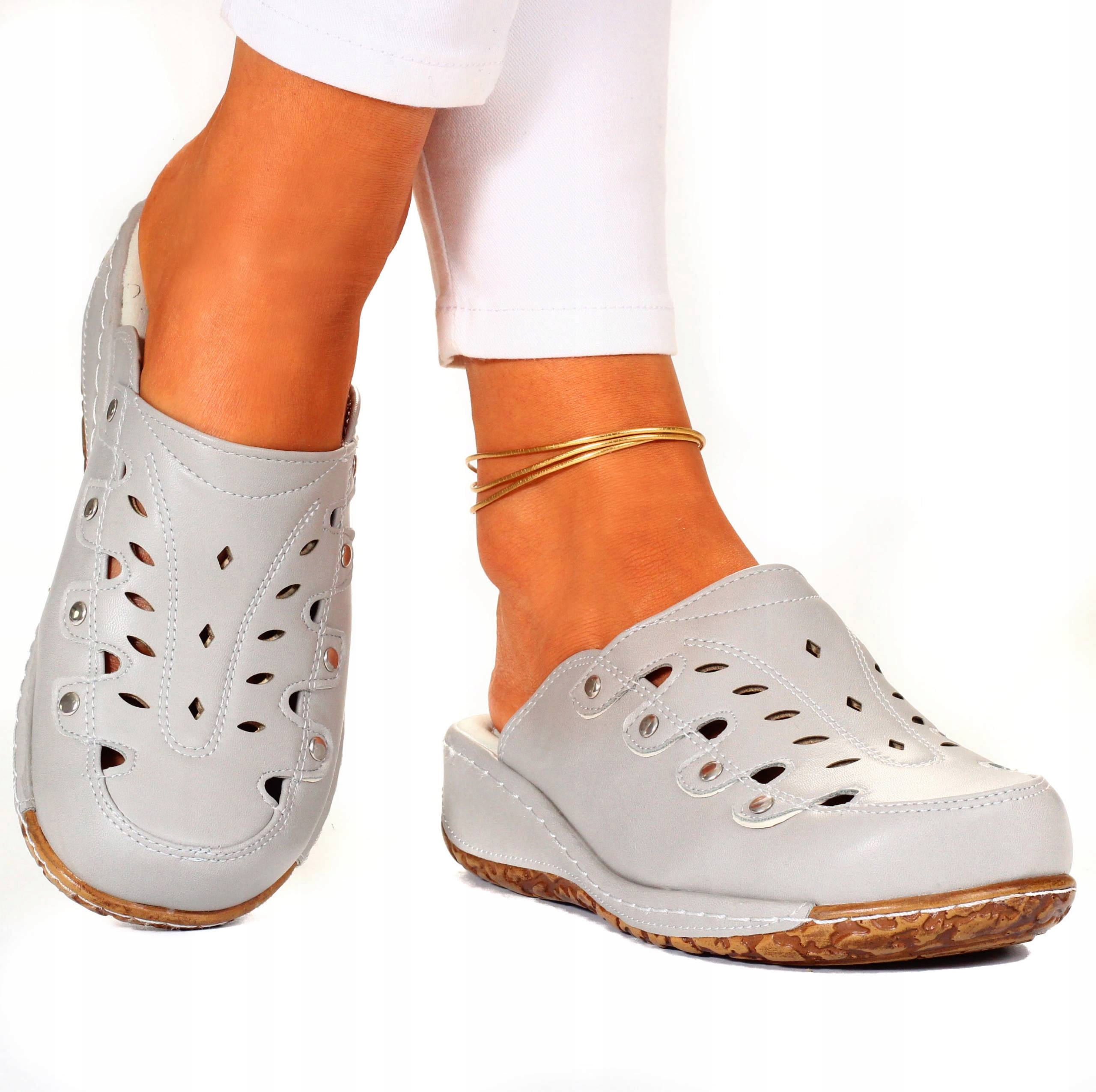 ORTOPEDYCZNE KLAPKI DAMSKIE LEKKIE SZYTE SKÓRA