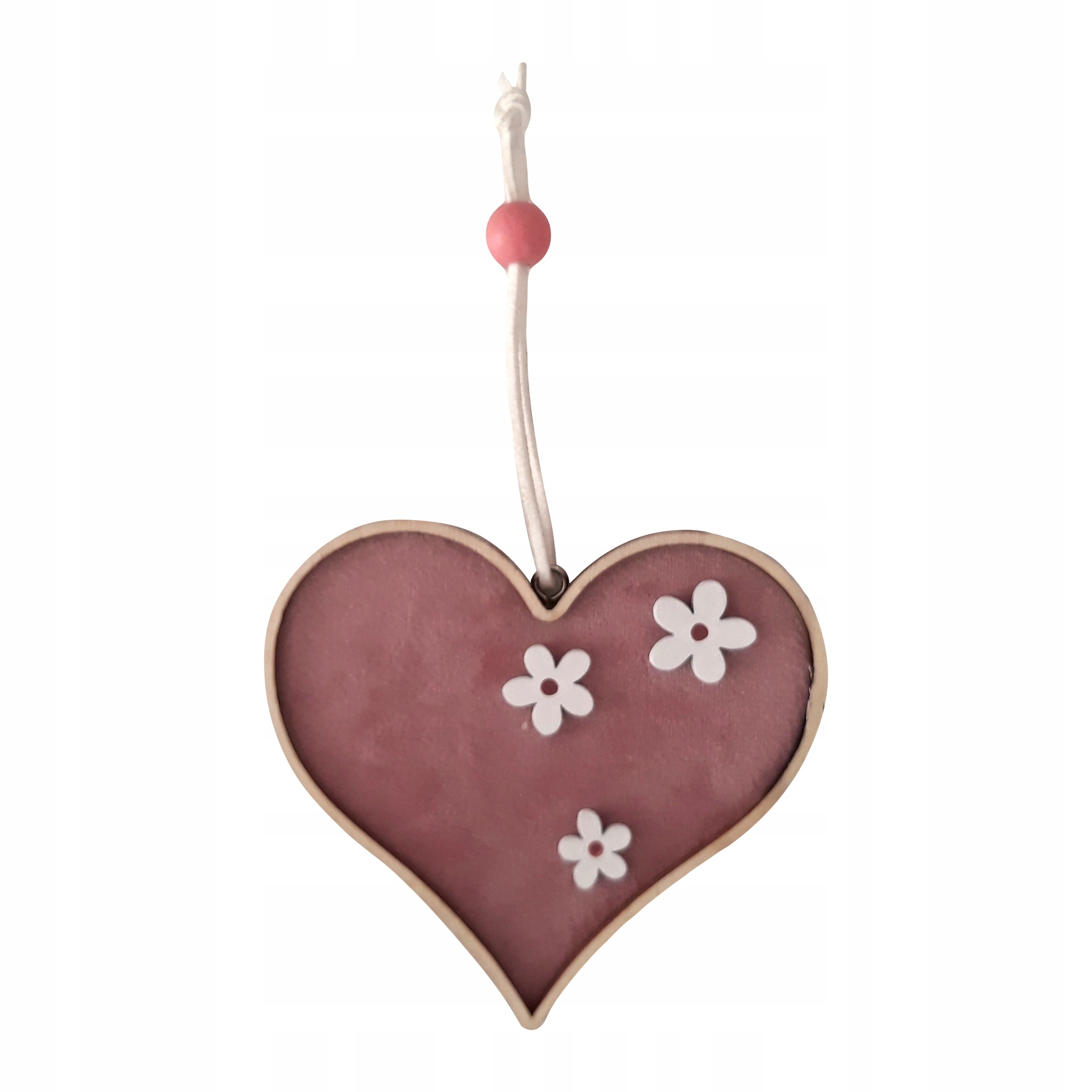 

Zawieszka drewniana serce różowe welurowe - 17 cm