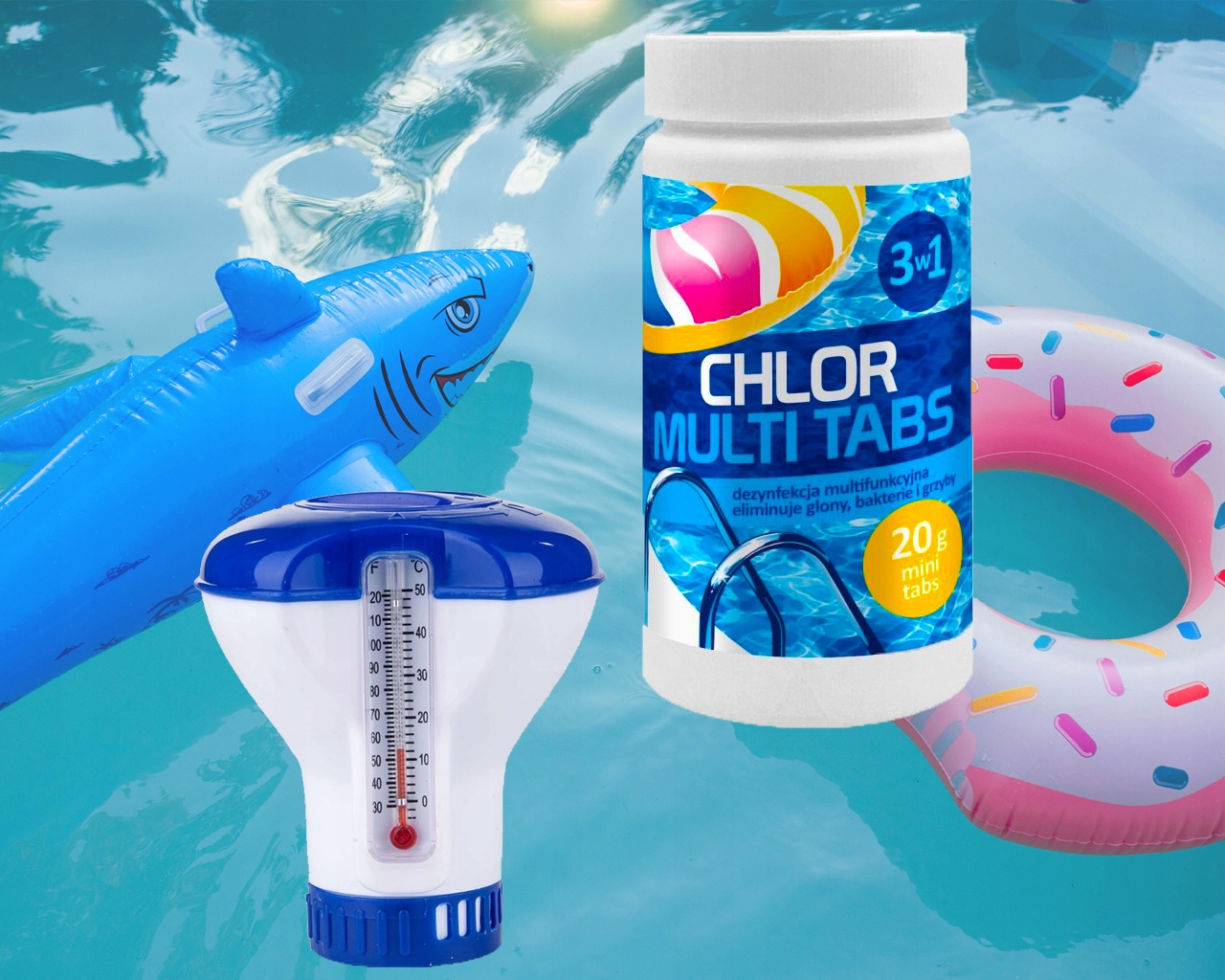 ZESTAW MULTI TABLETKI BLUE DO BASENÓW CHLOR PŁYWAK Z TERMOMETREM Kod producenta 8436542608572