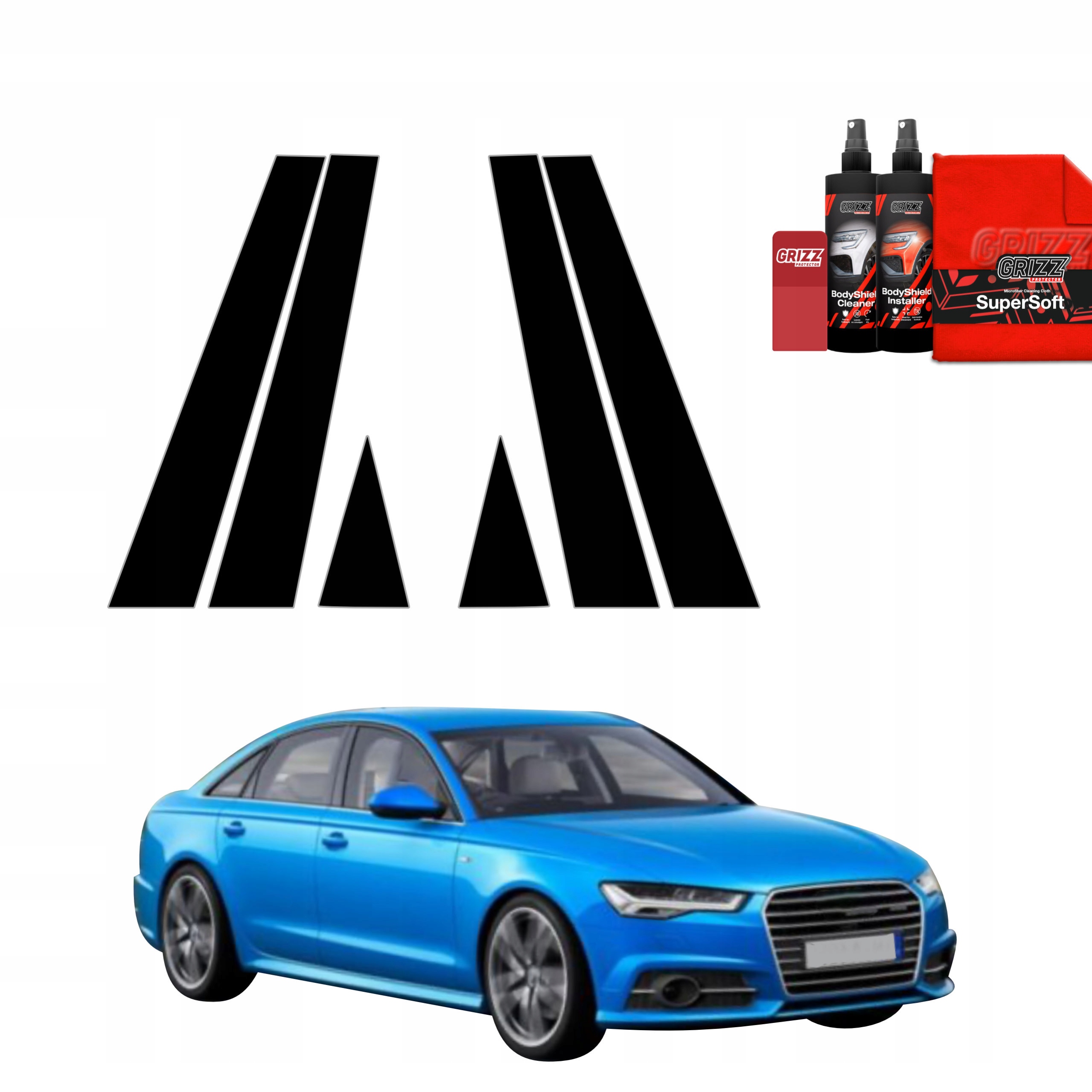 6v1 Černá fólie na sloupky pro Audi A6 C7 Sedan Facelifting (2014-2018)