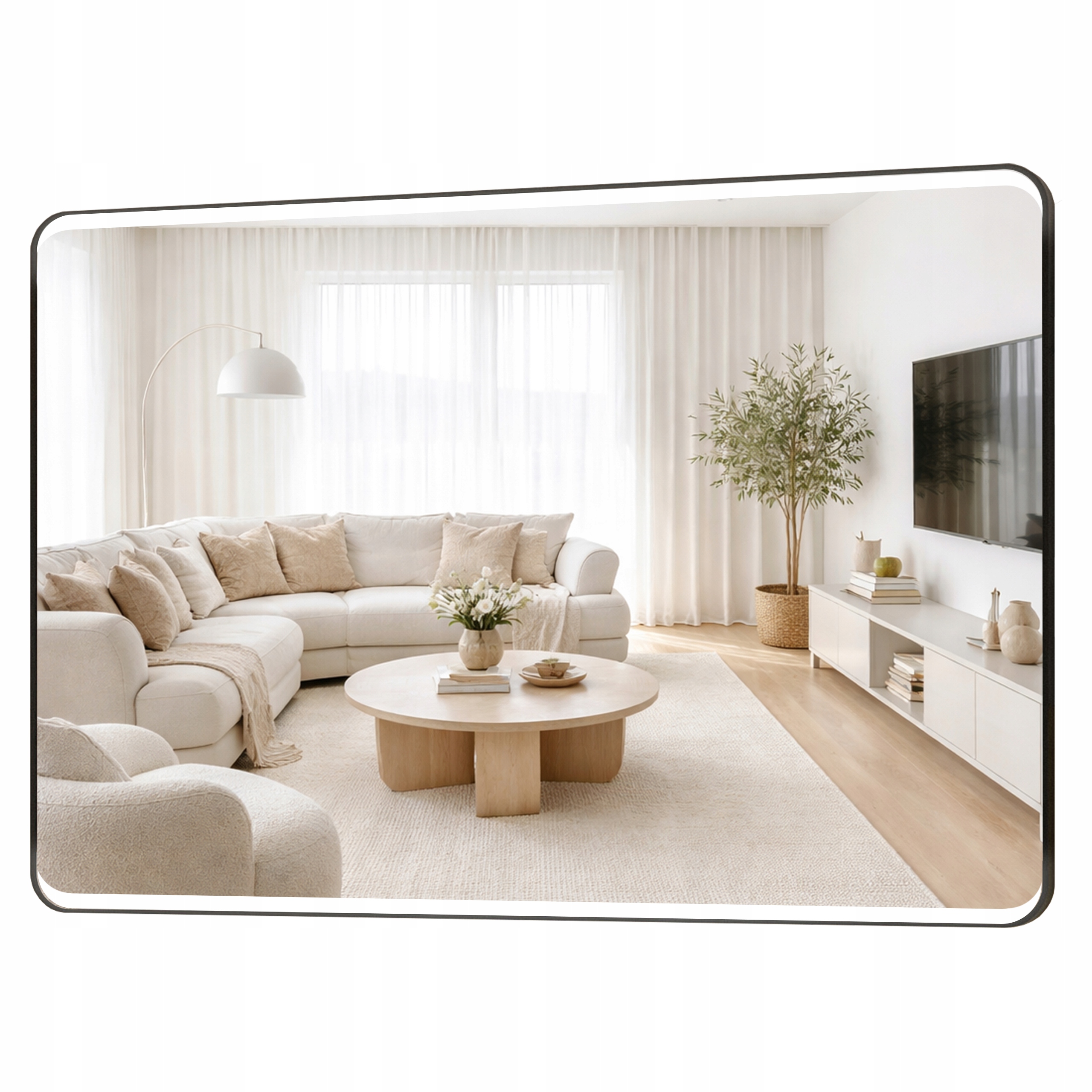 Obdĺžnikové Zrkadlo Zaoblené 120x60 Hliníková Rámka Loft Podsvietená