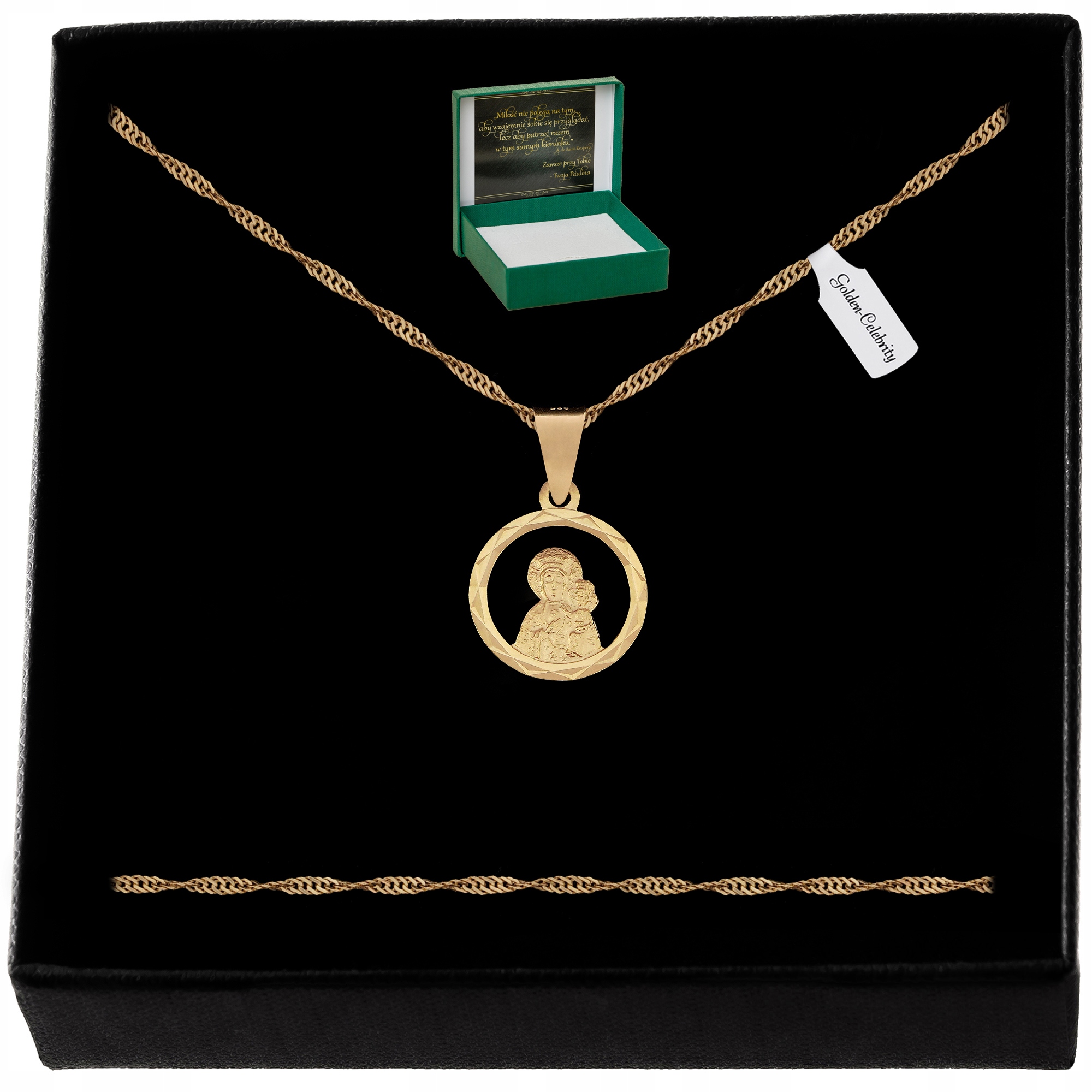 ZŁOTY ŁAŃCUSZEK MEDALIK MATKA BOSKA PR.925 GRAWER