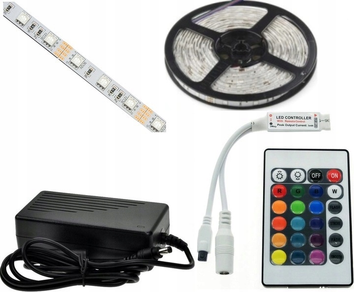 

Zestaw Taśma 7m Led Rgb sterownik zasilacz 30/mb