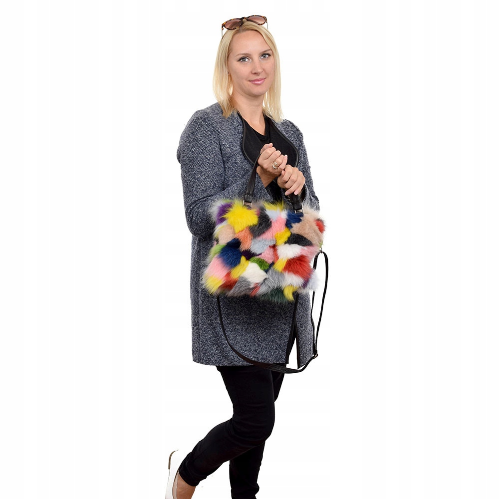 Kolorowa torebka typu kuferek z futra lisa Marka inna